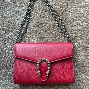 Gucci Red Leather Dionysus mini wallet on chain